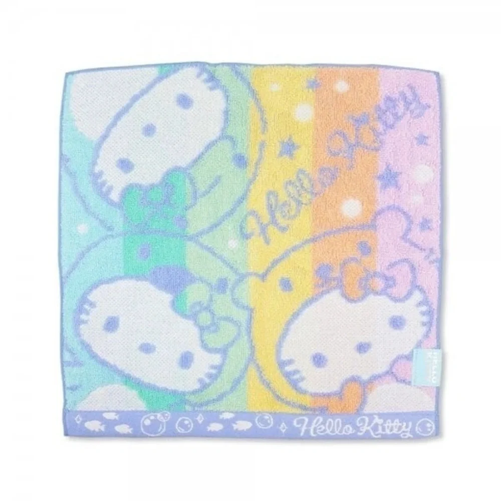 Sanrio Hello Kitty Face Towel / Mini Washcloth Kawaii Pastel Rainbow 9.8”